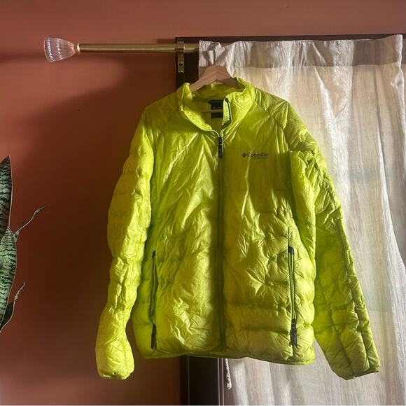 Columbia Titanium Interchange Alpine Crux Down Puffer Jacket Neon Green Size L - Picture 1 of 7